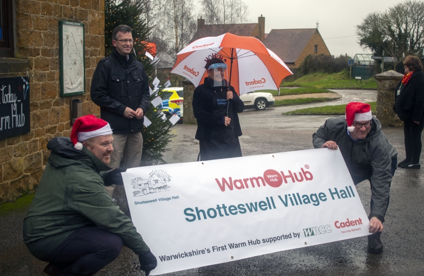 Jeremy back at the Village Hall after delivery for a press photograph